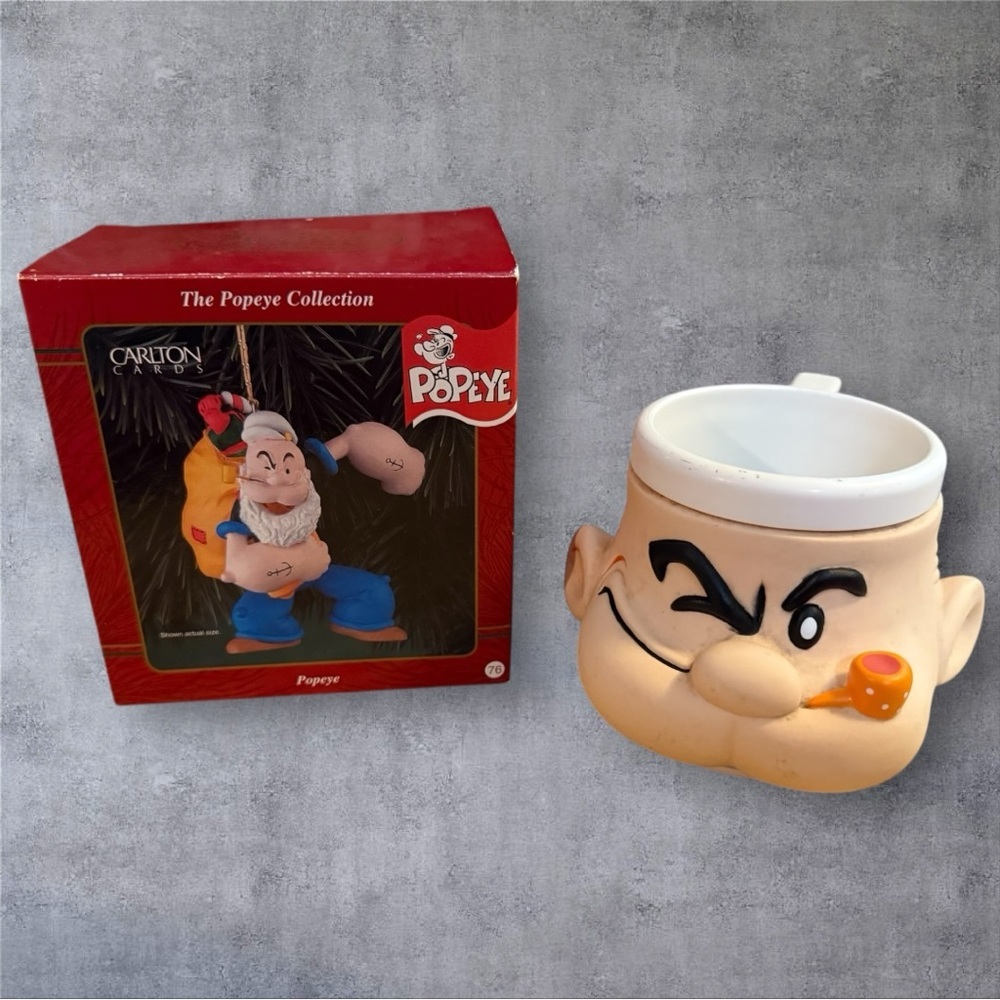Vintage Popeye Christmas ornament by Carlton Cards 1998 & Vintage Popeye 3D Mug